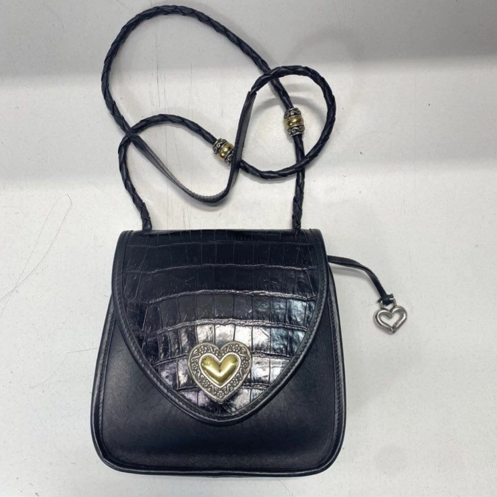 Brighter Black Croc-Embossed Heart Accent Bag